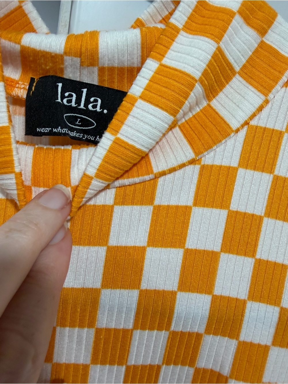 Dressed in Lala Checkered Orange & White Sleeveless Top and Wide-Leg Pants Set - Picture 2 of 3